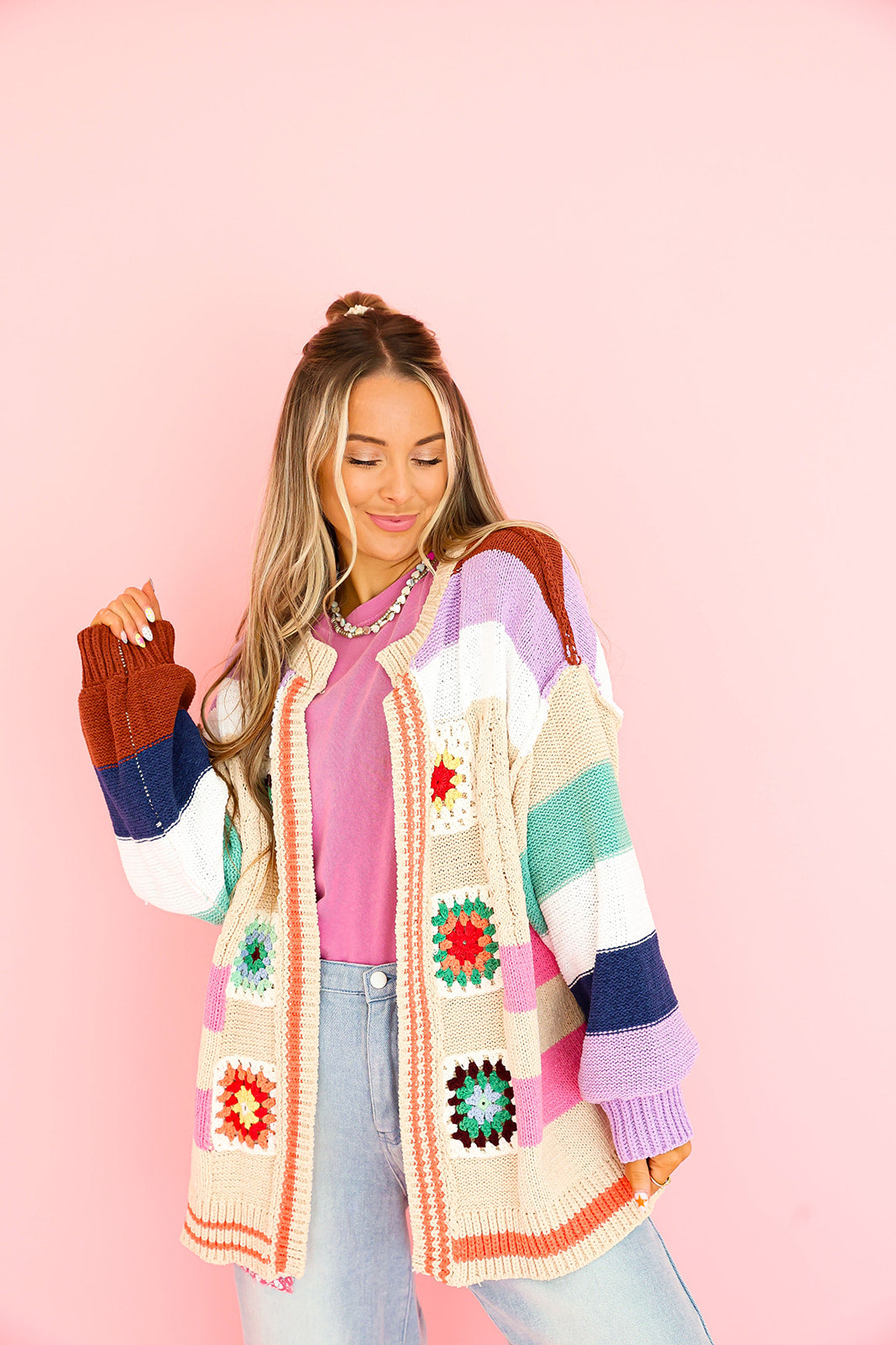 Fun This Fall Cardigan- Almond Multi