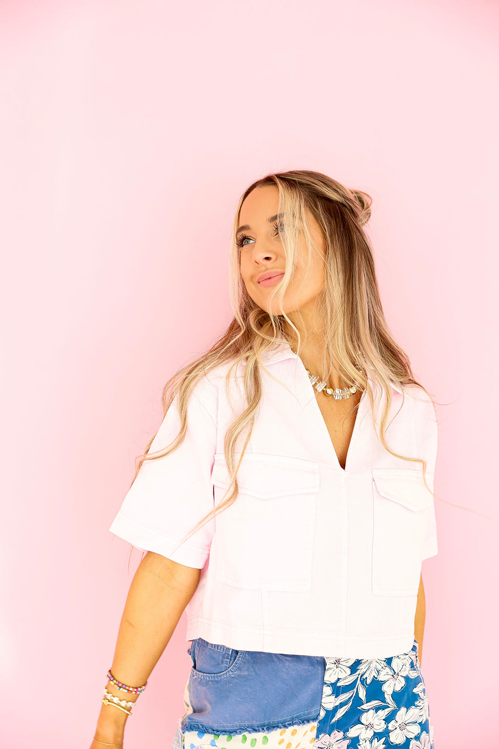 Every Which Way Denim Top-Pink