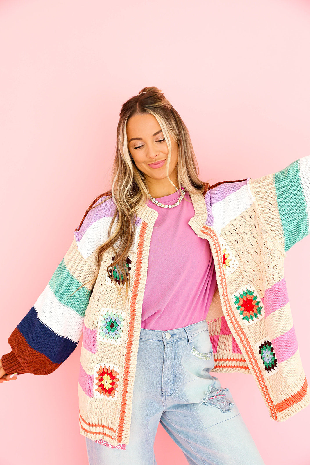 Fun This Fall Cardigan- Almond Multi