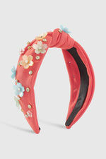 Floral Crystal Headband-Bright Coral