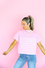 Just Passing Through Striped Top-Pink/White