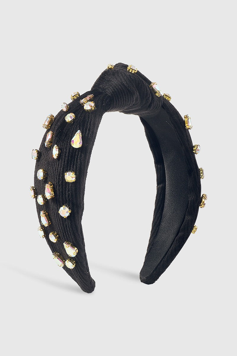 Corduroy Gemstone Headband-Black