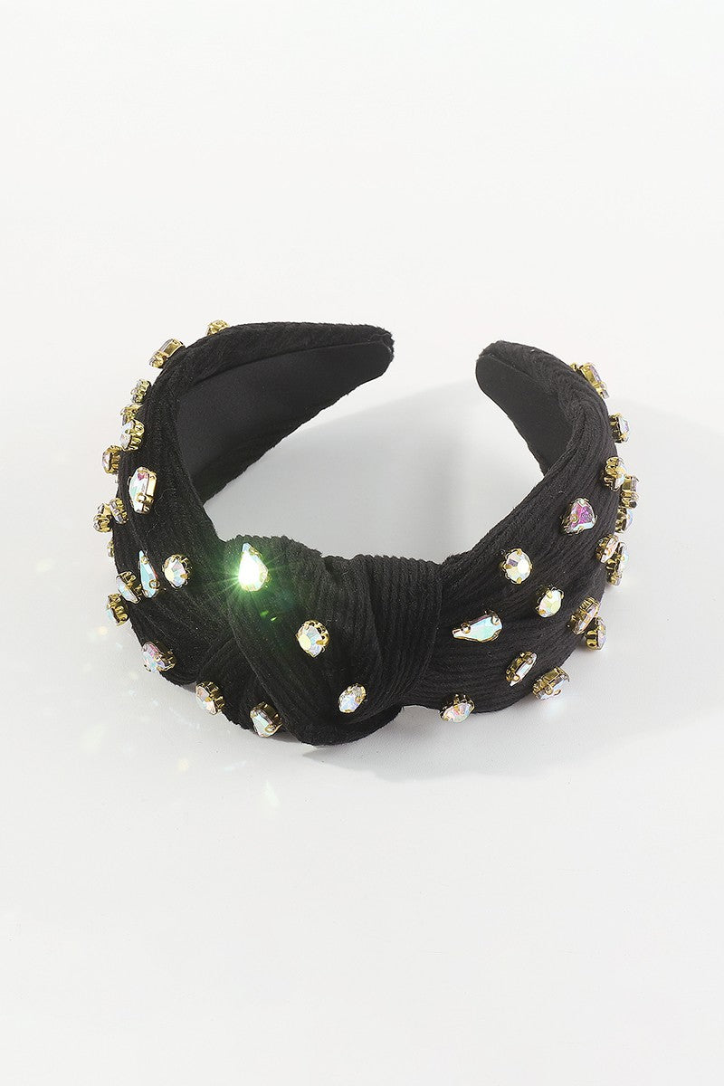 Corduroy Gemstone Headband-Black