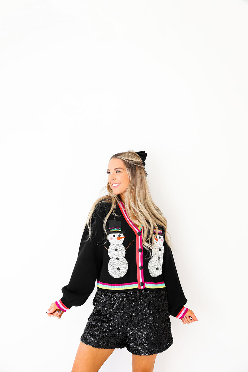 Black Pearl Snowmen Rainbow Cardigan-Queen of Sparkles