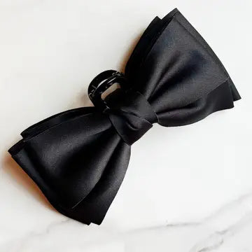 Satin Bow Claw Clip-Black