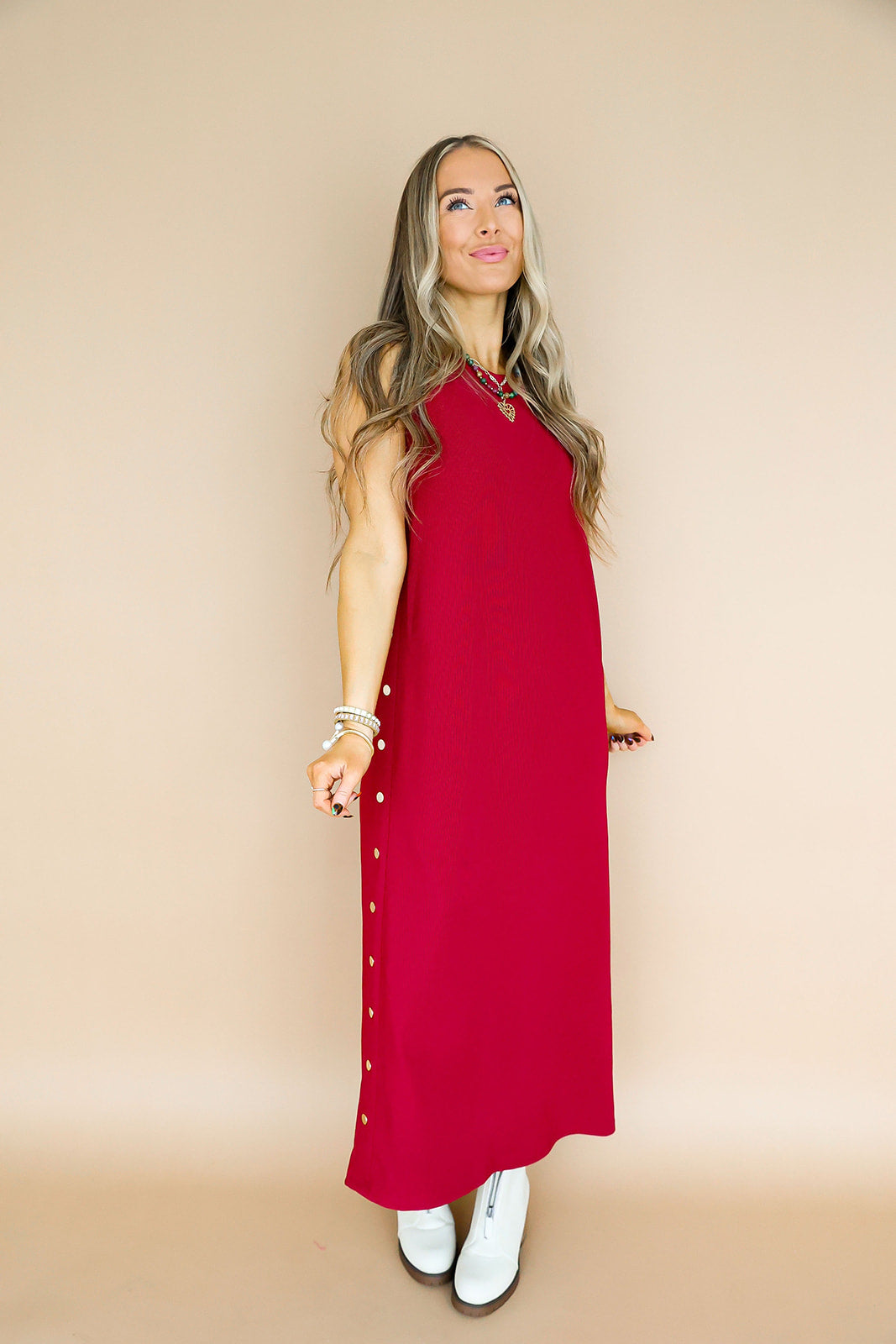 Cider Season Button Detail Midi Dress – Cherry