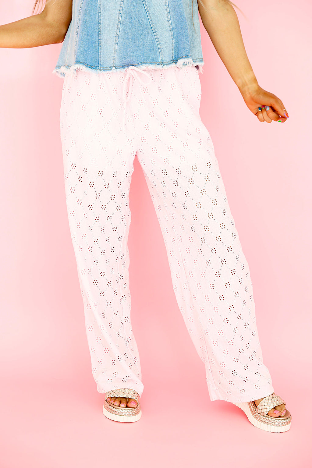 Daisy Days Eyelet Pant-Lt Pink