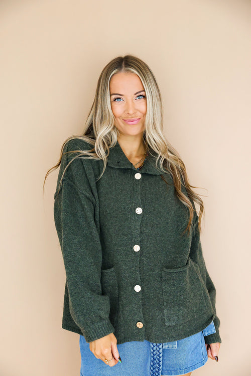 Snuggle Season Cardigan- Olive