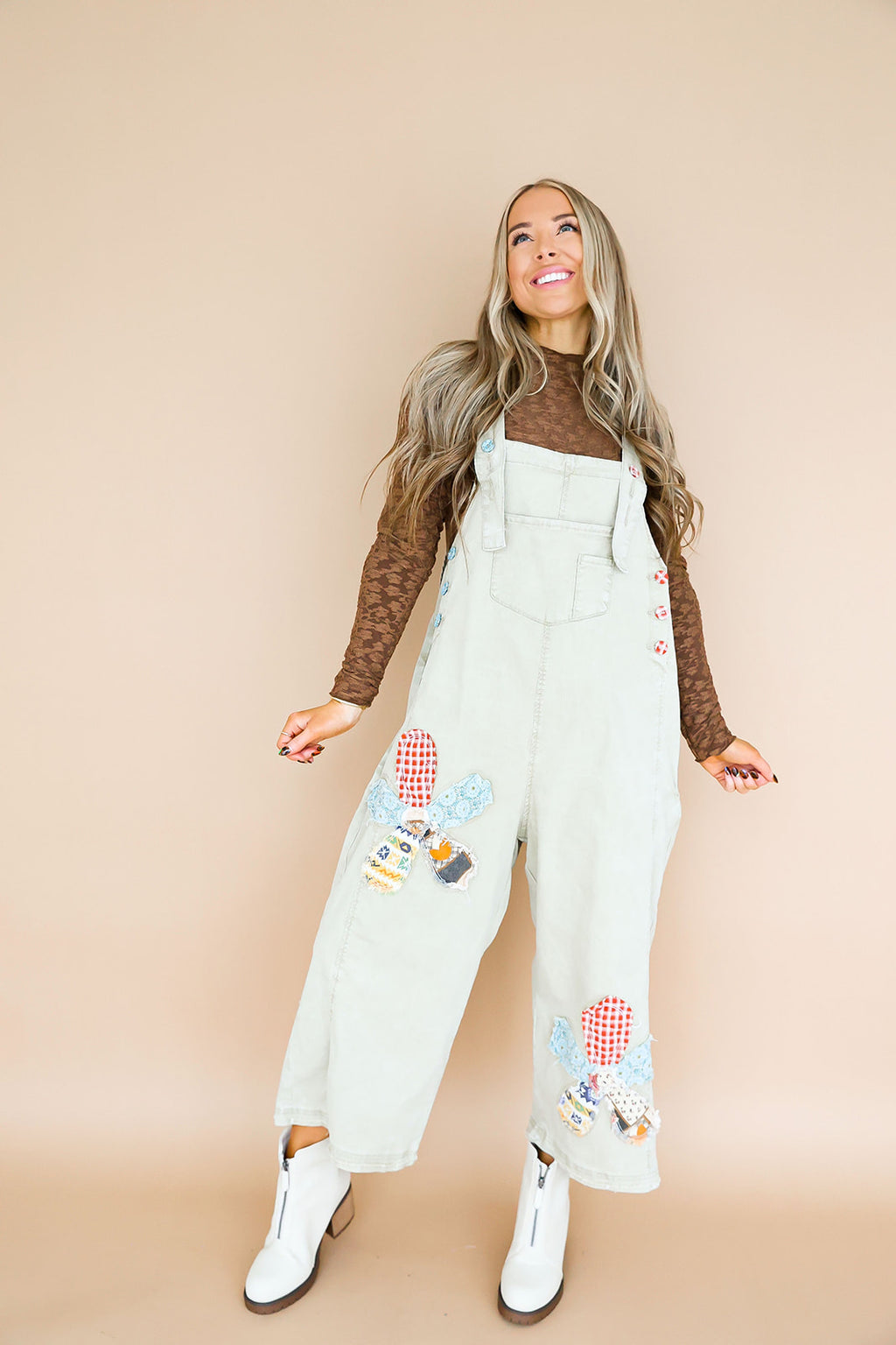 Petal Patch Overalls – Khaki