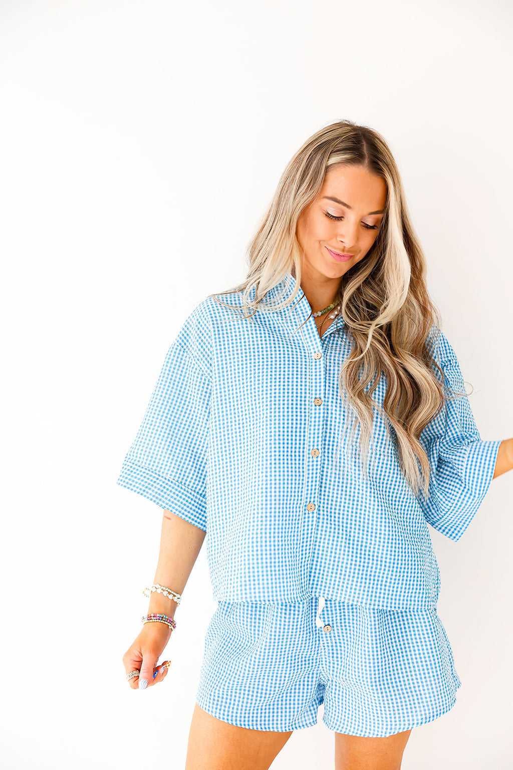 Going For Gingham Textured Set-Blue