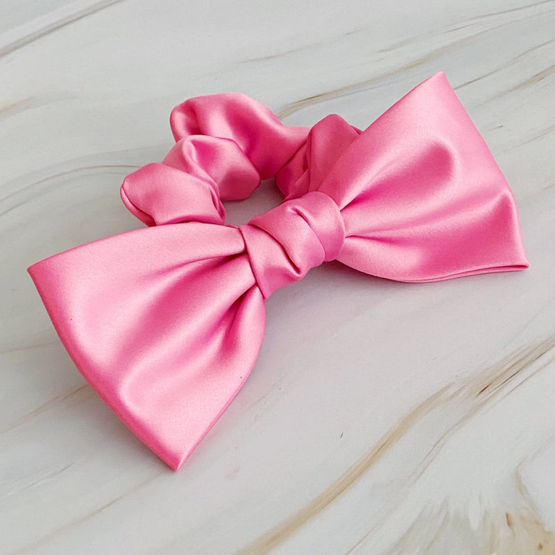 Hot Pink Satin Bow Scrunchie