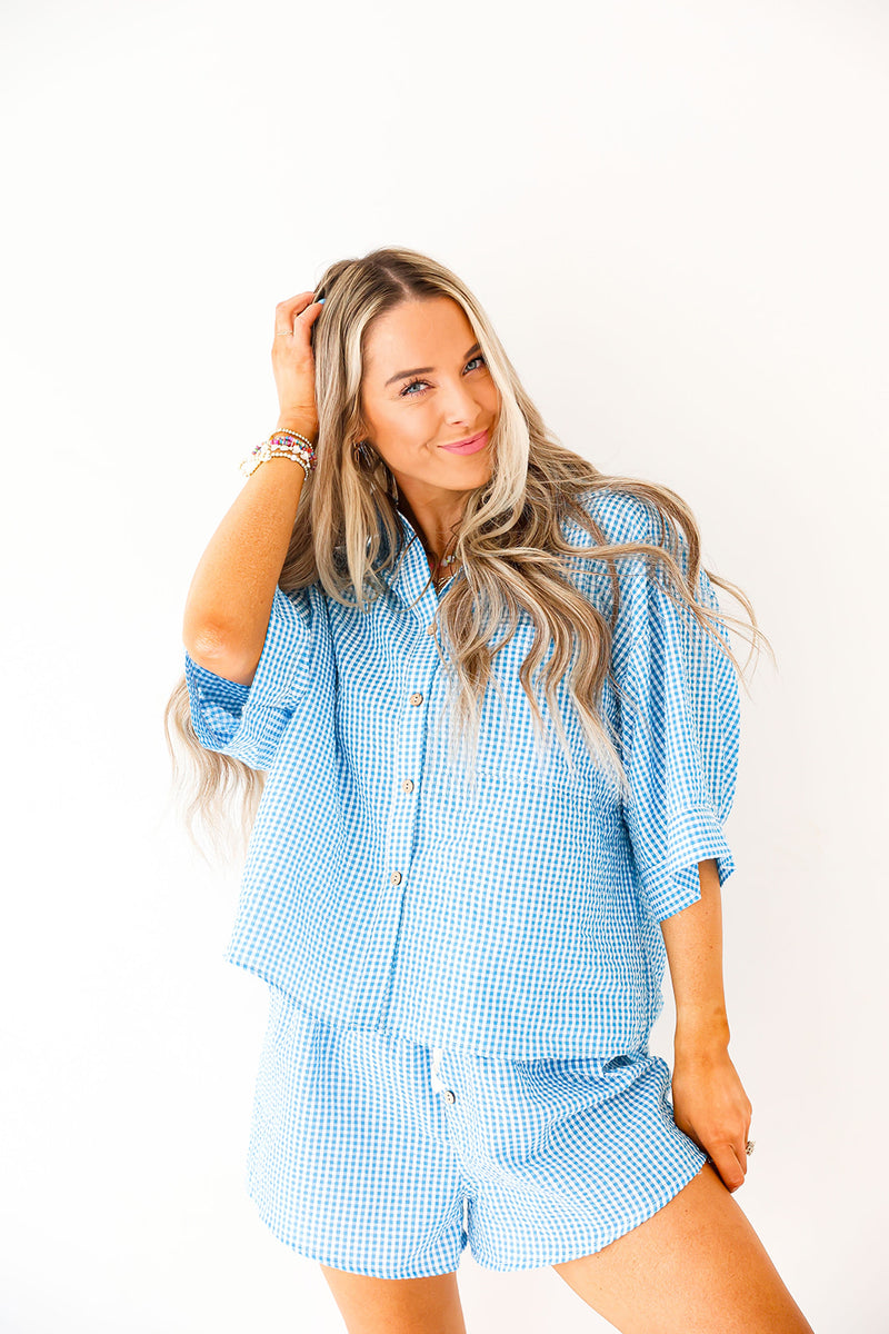 Going For Gingham Textured Set-Blue