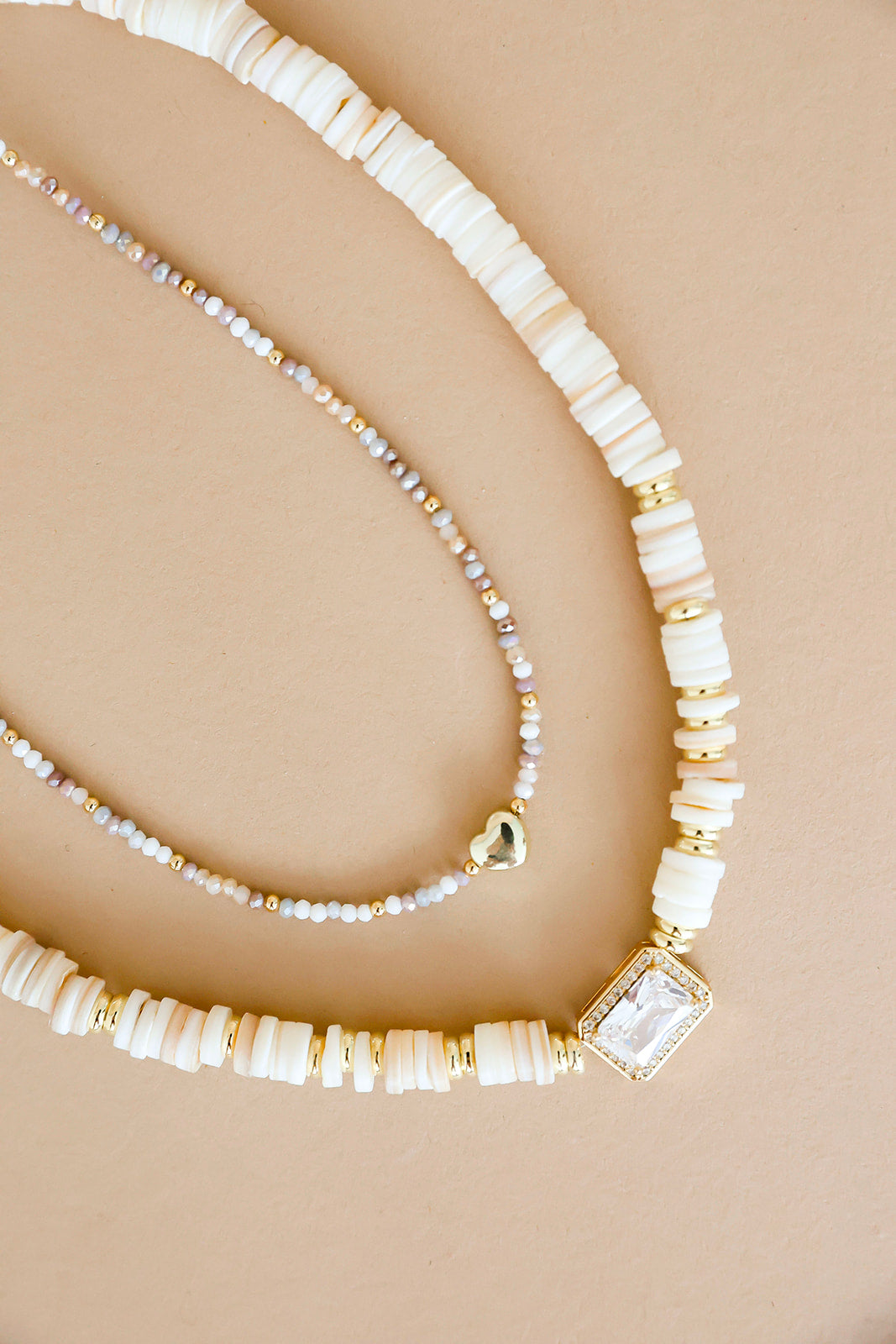 Tiny Gold Heartbeat Necklace-Multi Neutral