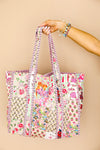 Quilted Tote Bag-Pink Piping