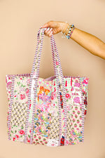 Quilted Tote Bag-Pink Piping