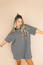 Doing Fun Things T-shirt Dress - Oatmeal/Black