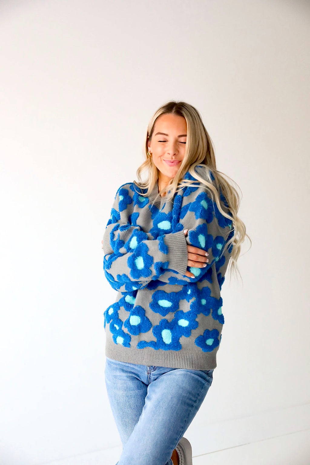 Baby It's Blue Outside Sweater-Floral Print