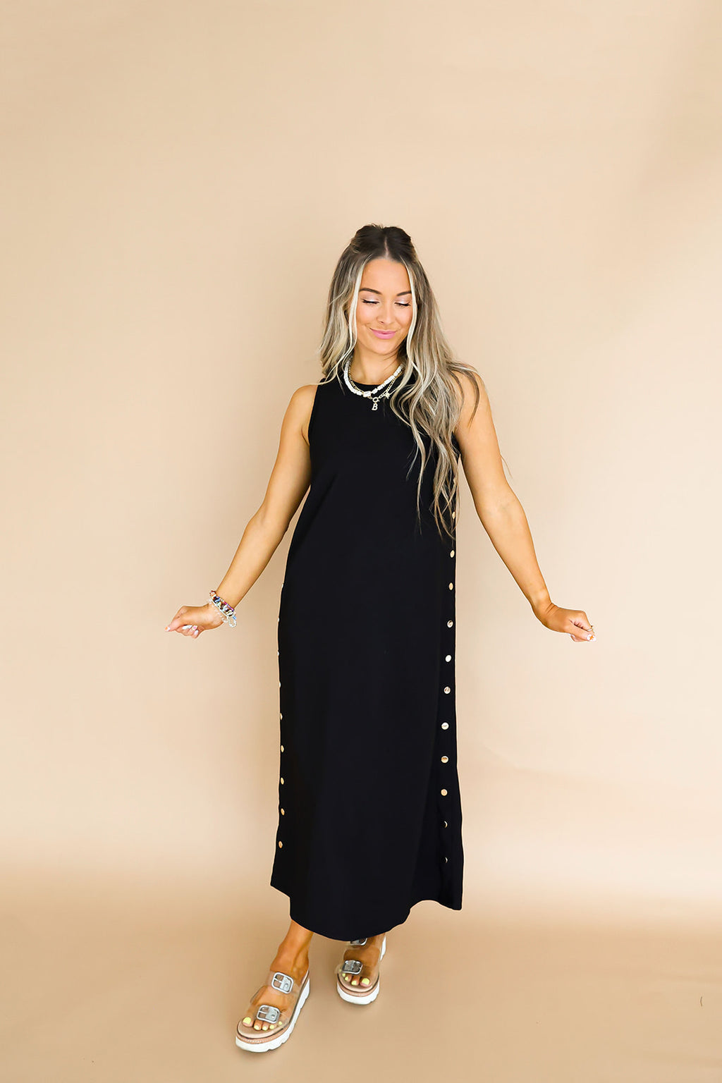 Cider Season Button Detail Midi Dress – Black