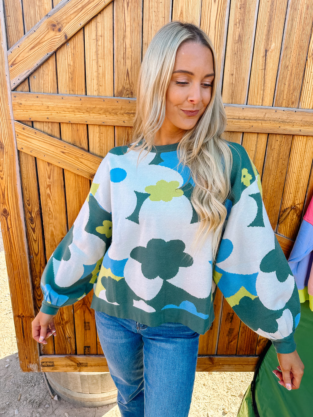 Never Stop Blooming Sweater-Green Combo