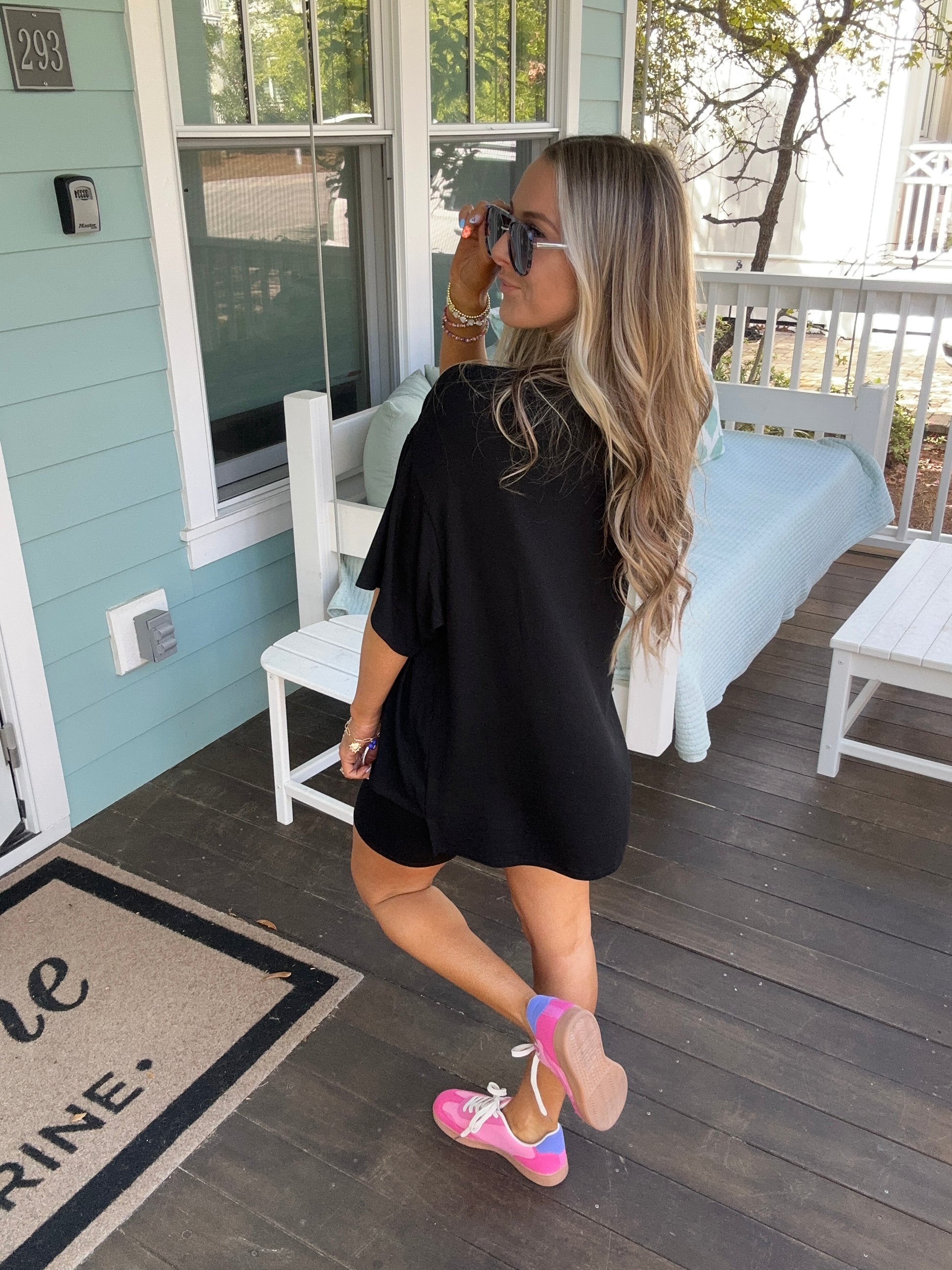 Ribbed Biker Shorts Set-Black