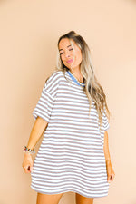 Doing Fun Things T-Shirt Dress- Cream Multi Stripe