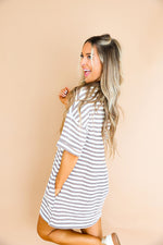 Doing Fun Things T-Shirt Dress- Cream Multi Stripe