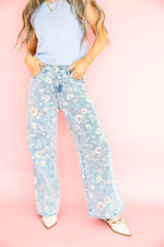 Watercolor Floral Print Jeans