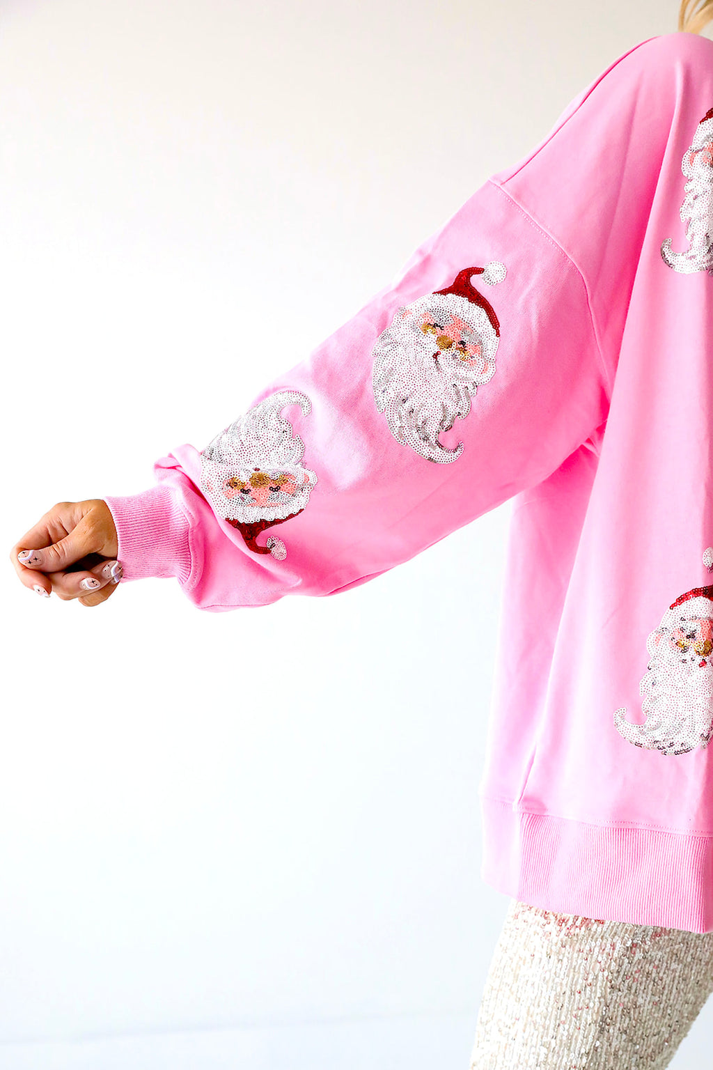 Sequin Santa Sweatshirt-Pink