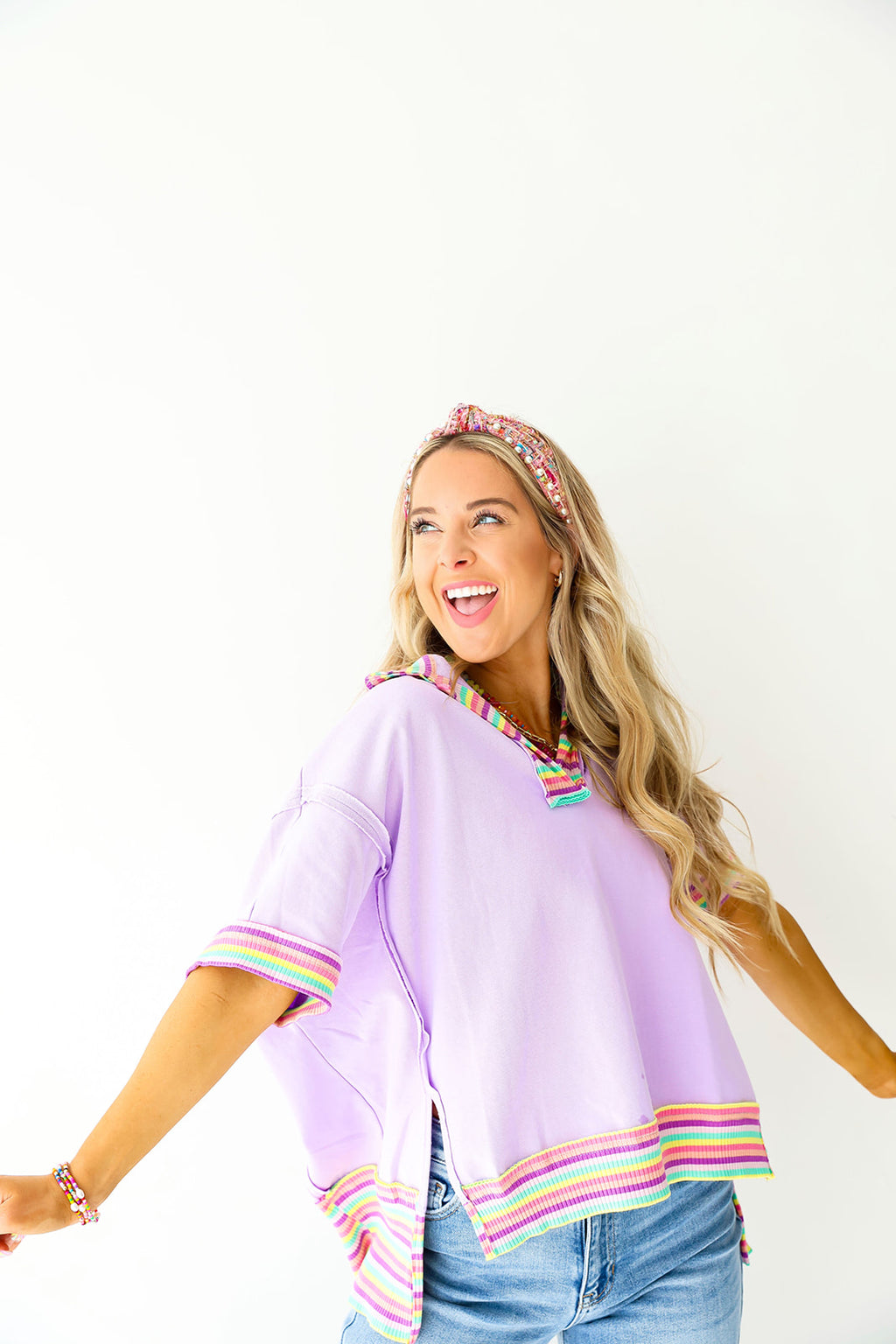 Happy Days Rainbow Collared Top-Lavender