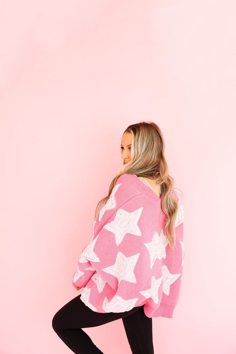 Oversized Star Cardigan-Pink/Blush RESTOCK