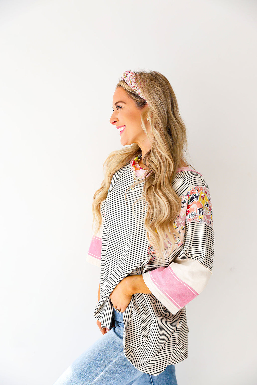 Floral & Stripes Patchwork Top