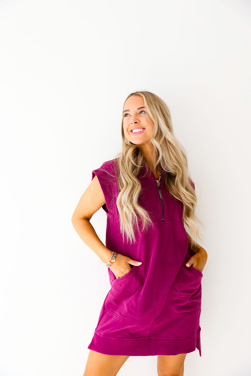 Casual Comfort Zipper Dress-Plum