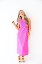 She's So Cool Button Detail Midi Dress-Magenta
