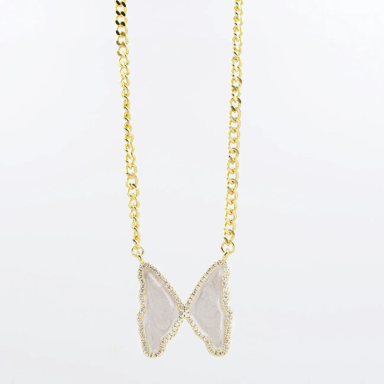 Pearl Butterfly Pendant Necklace on Gold Chain
