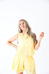 Brunch Babe Eyelet Shorts Set-Yellow