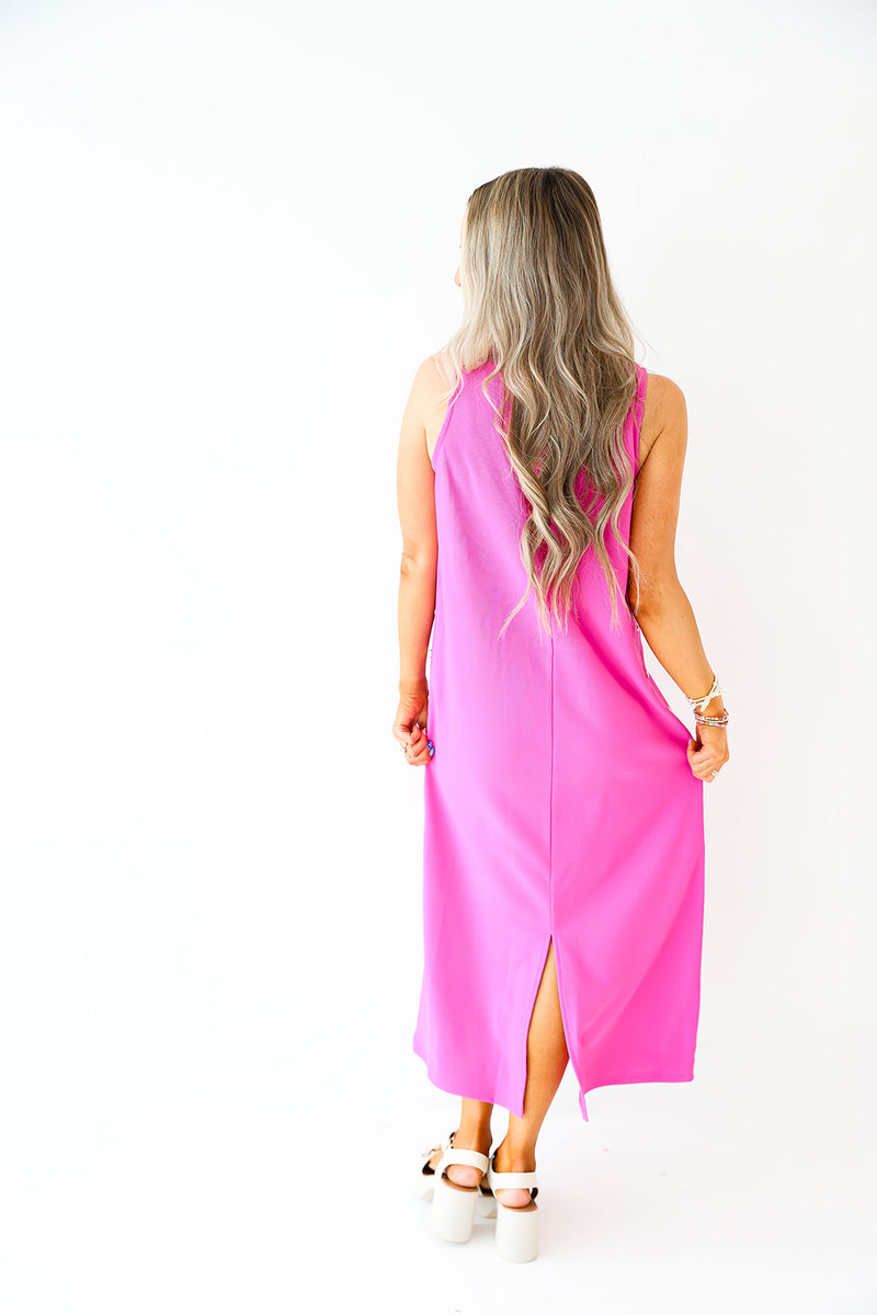 She's So Cool Button Detail Midi Dress-Magenta