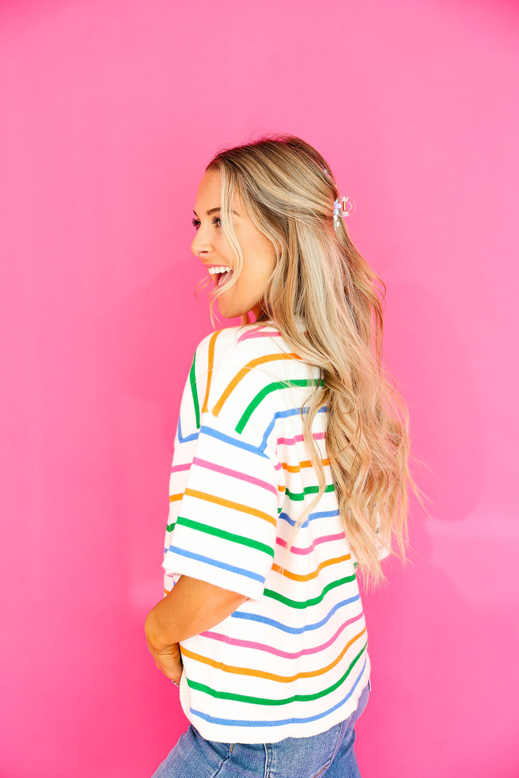 Fun Girl Striped Top-Rainbow