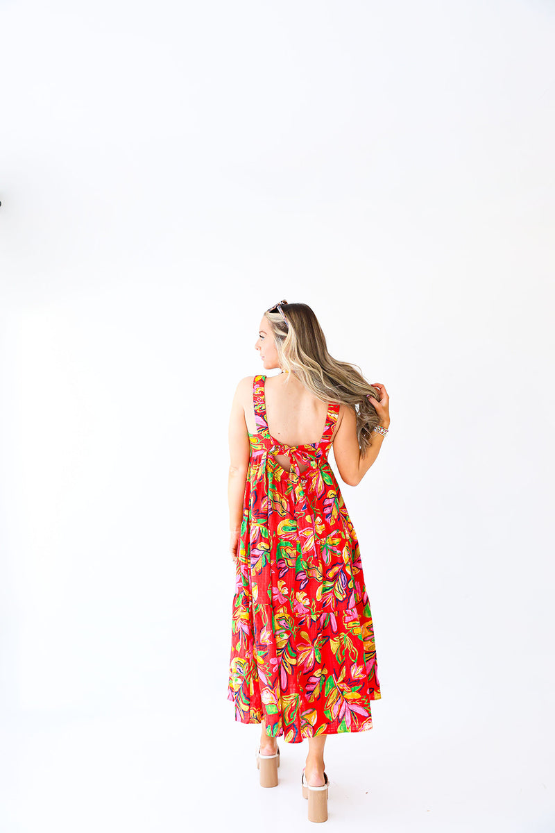 Sweet Escape Floral Tiered Maxi Dress-Bright Coral