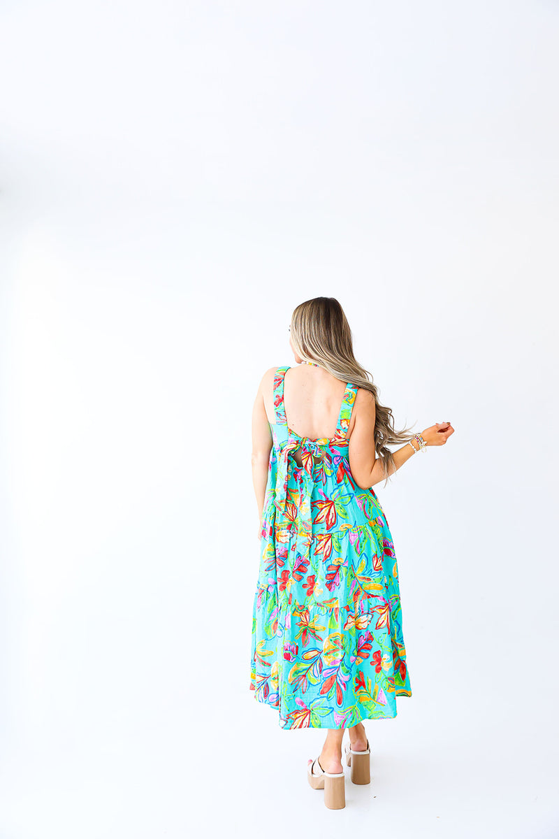 Sweet Escape Floral Tiered Maxi Dress-Aqua Blue