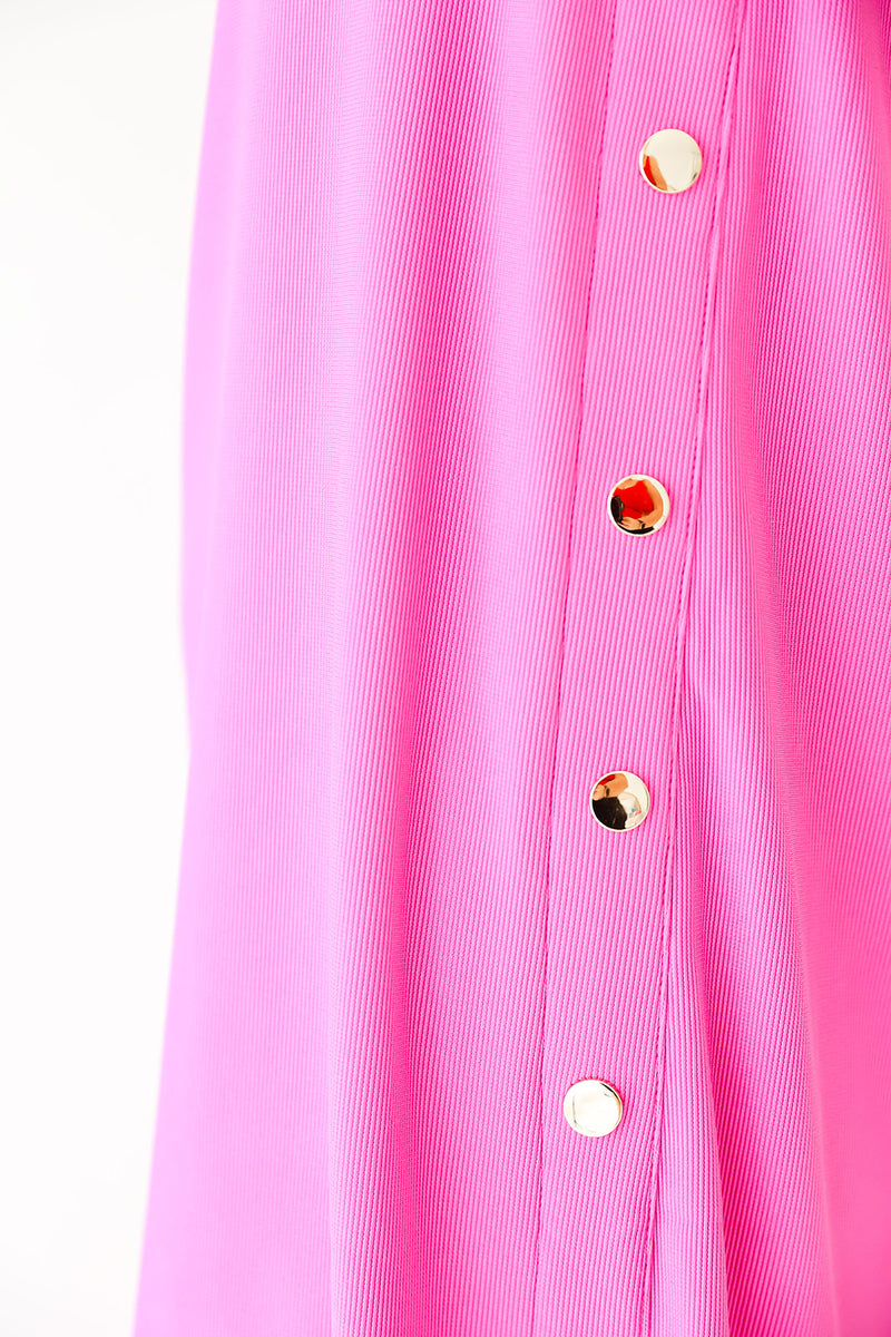 She's So Cool Button Detail Midi Dress-Magenta