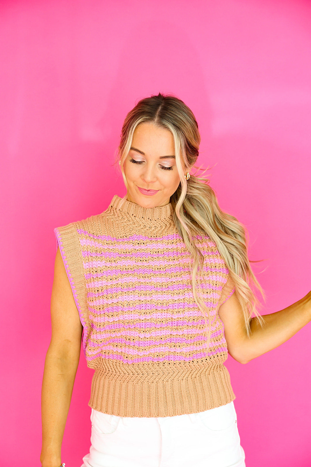 Feeling Sweet Striped Sweater Tank-Camel/Lavender