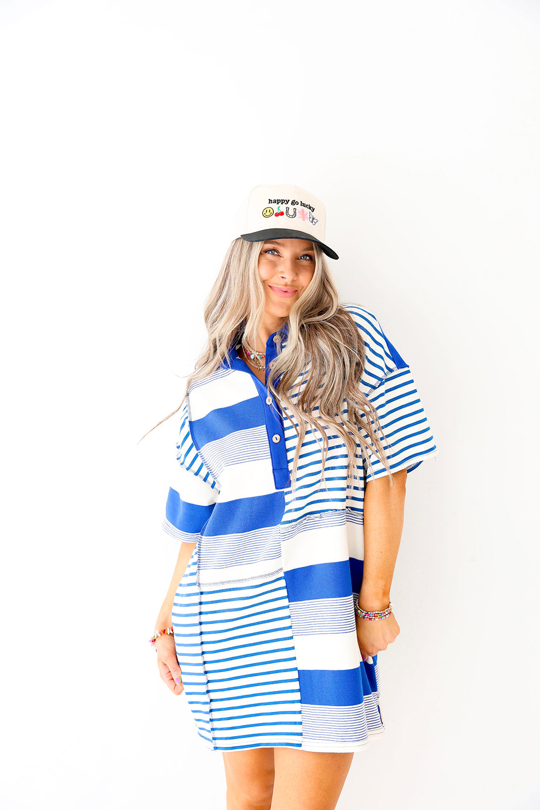 Pop Of Prep Striped Dress-Blue/White