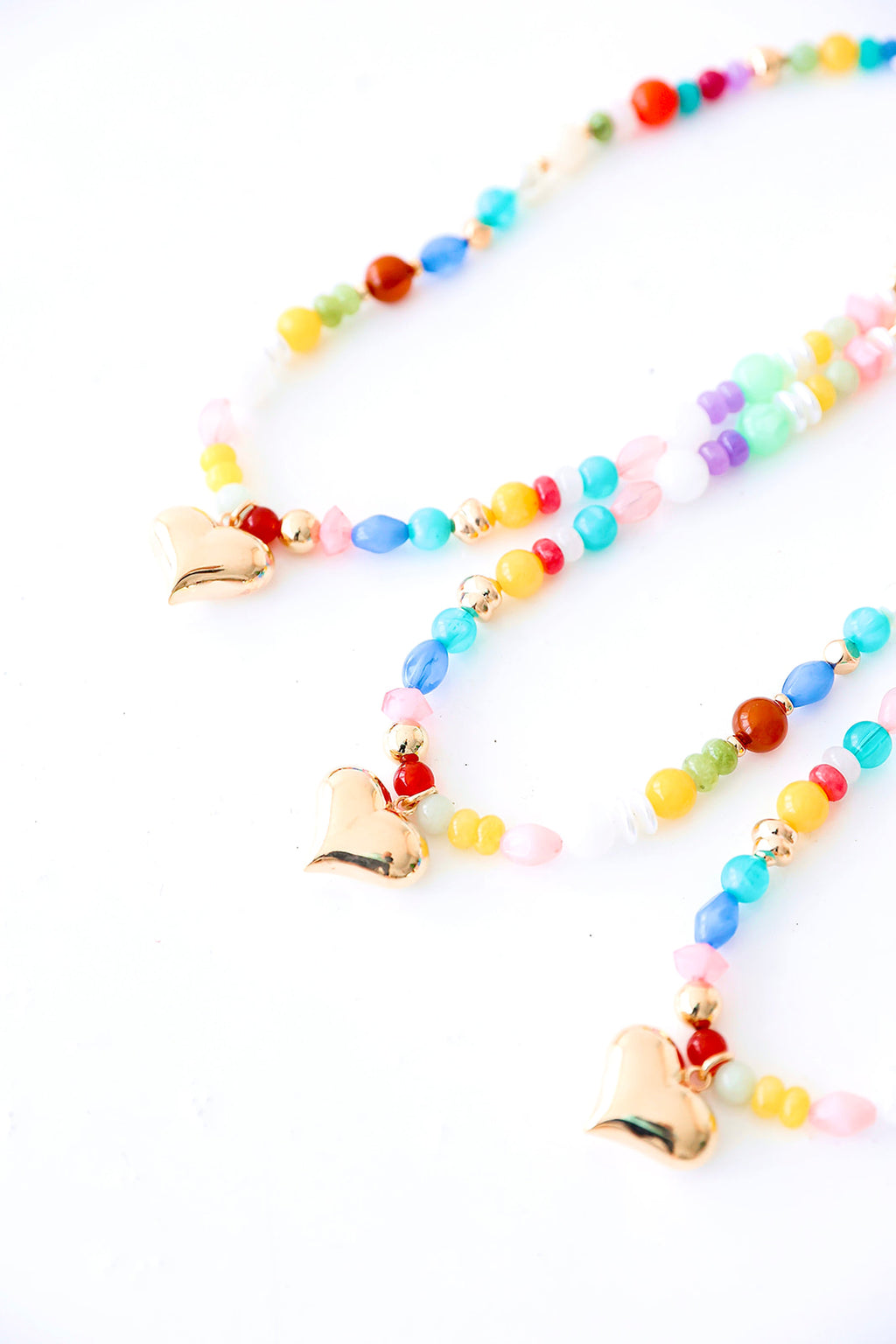 Chunky Multi Beaded Necklace With Heart Charm