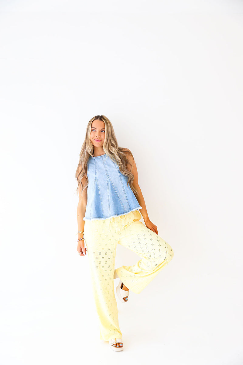 Daisy Days Eyelet Pant-Yellow