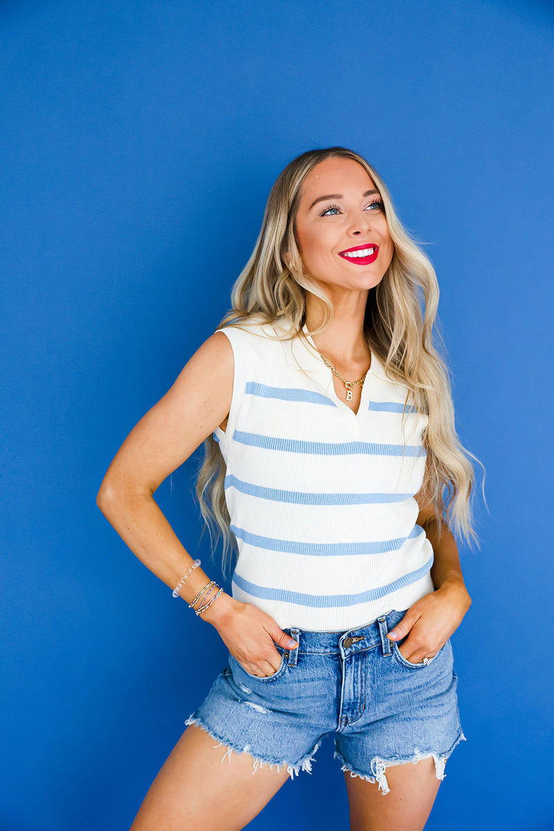 Not So Basic Striped Top-Baby Blue