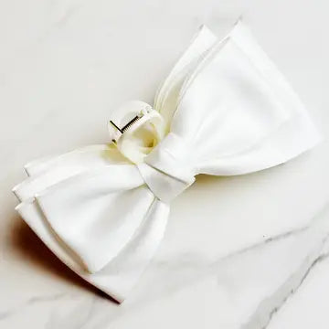 Satin Bow Claw Clip-White