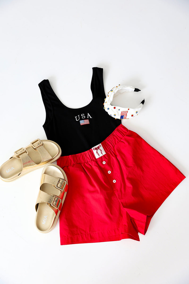 Off Duty Cutie Boxer Shorts-Red