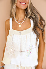 Pretty In Patchwork Floral Detail Top – Natural