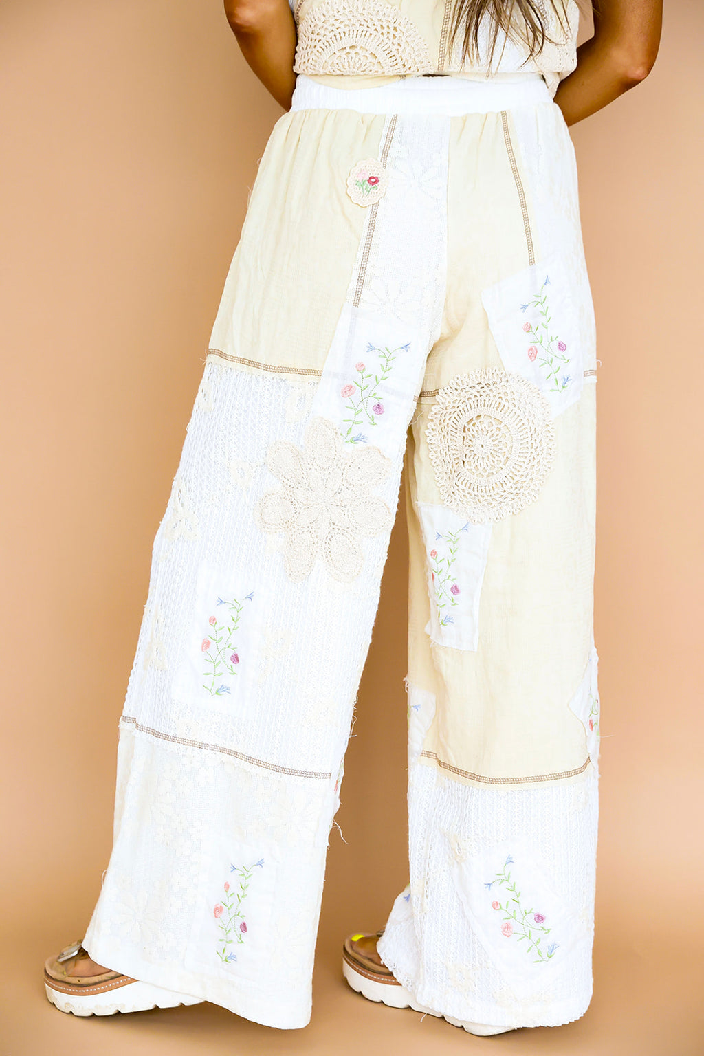 Pretty In Patchwork Floral Detail Pants – Natural