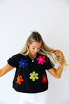 Rainbow Crochet 3D Flowers Top-Black